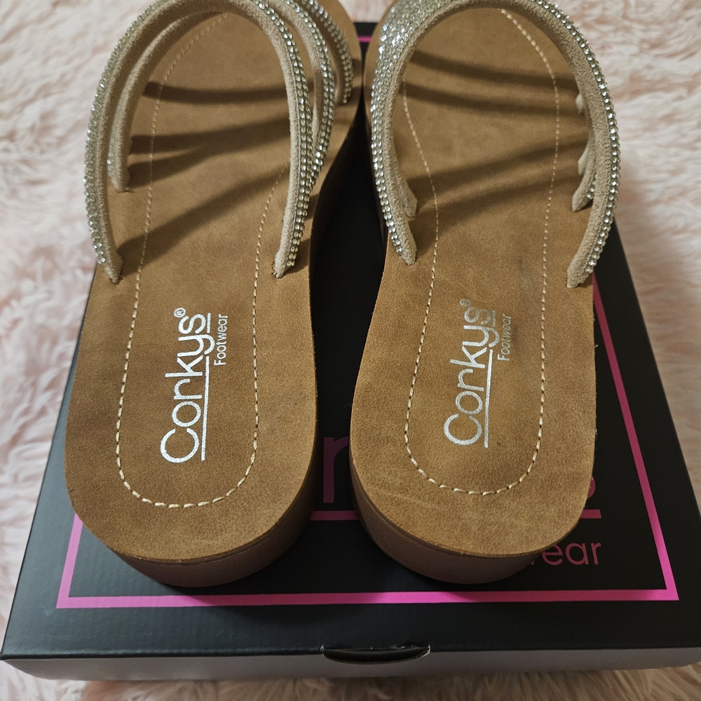 New Corkys Women's Brown and Silver Sandals - Picture 7 of 12